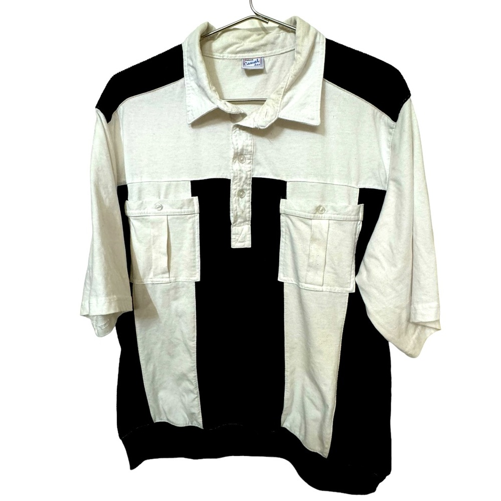 Casual Joe Black & White Vintage Polo Hipster Grandpa Shirt Men’s L RARE